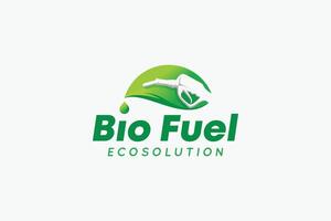 logo design of bio fuel with nozzle in negative space above a green leaf vector
