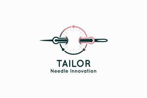 logo design of a tailor with a needle icon representing a technology concept vector