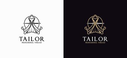 logo illustration of a gown shape for professional tailors with elegant line art vector