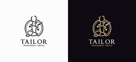 logo design with needle and thread icon forming a stylish tailor brand vector