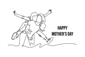 Mom and daughter smiling. Mothers day concept. Single line draw design. graphic illustration vector