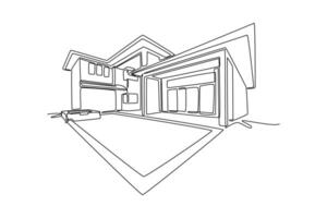 Backyard of a modern house with swimming pool. Real Estate concept. Single line draw design. graphic illustration vector