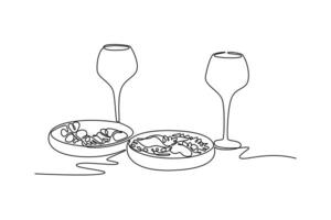 Food pairing. Chef activity concept. Single line draw design. graphic illustration vector