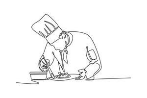 Meal garnishing. Chef activity concept. Single line draw design. graphic illustration vector