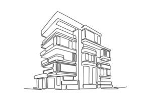 New modern block of flats in green area. residential apartment with flat buildings exterior. Real Estate concept. Single line draw design. graphic illustration vector