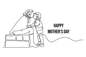 Mother and child at the park. Mothers day concept. Single line draw design. graphic illustration vector