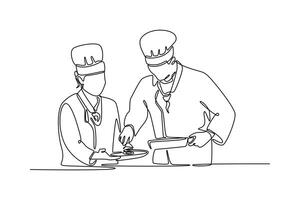 Chef Team coordination. Chef activity concept. Single line draw design. graphic illustration vector