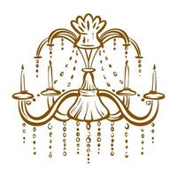 Hand drawn of a classic crystal chandelier. Contour drawing in ornate baroque and rococo style. vector
