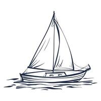 A simple line art illustration of a sailing boat. Features include a mast, sails, and a wave element. Perfect for maritime, nautical, or water-related designs. vector