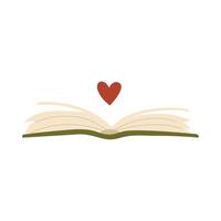Heart sign and open book doodle style elements. Flat illustration isolated on white background. vector