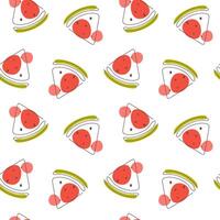 Watermelon seamless pattern in one continuous line drawing style. Summer fruit seamless pattern for clothing, textile, fabric, cover, background, packaging design and so on. Summer print vector