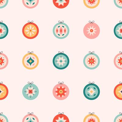 Seamless pattern with cute Christmas tree toys. Christmas ornaments. Design for wallpapers, textiles, wrapping paper, banners, cards