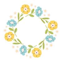 Beautiful floral circle frame. Cute hand drawn spring amd summer flower round frame in doodle style. Circular template. vector