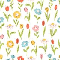 Gentle seamless pattern with various colorful flowers. Print design for textiles, wallpaper, wrapping paper. vector