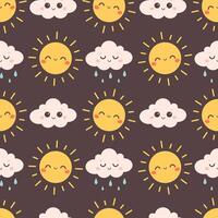 Cute seamless pattern with cloud and sun characters. Design for textiles, wallpaper, wrapping paper. vector