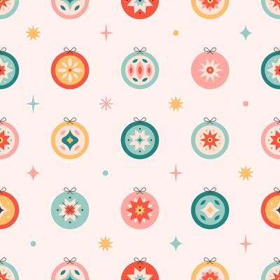 Seamless pattern with cute Christmas tree toys. Christmas ornaments. Design for wallpaper, textile, wrapping paper, banner, card, background