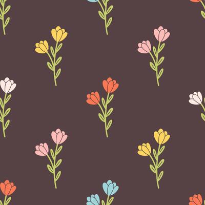 Gentle seamless pattern with colorful flowers. Cute minimalist print. Design for textile, wallpaper, wrapping paper, card, banner