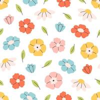 Gentle seamless pattern with colorful flowers. Cute minimalist print. Design for textiles, wallpaper, wrapping paper. vector