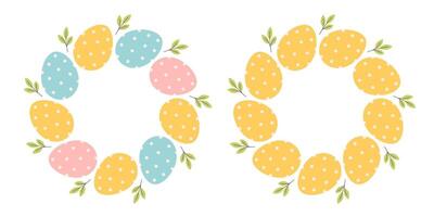 Easter eggs circle frame set. Cute hand drawn Easter eggs round frame in doodle style. Circular template vector