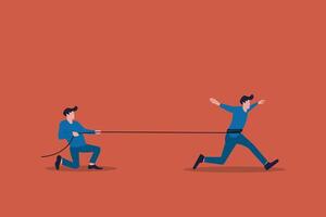 Businessman trying hard to run forward from the ropes of the boss vector