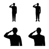 Silhouettes of Saluting Figures Military and Honor Gestures Depicted in Minimalist Style vector