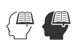 Head profile with open book inside. Symbolizing knowledge, learning, and intellectual growth. vector
