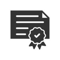 Certificate of achievement or validation icon. Certificate or document with checked badge, representing validation, achievement, certification, or guarantee vector