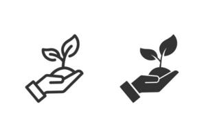Hand holding sprout icon set. Represents concepts like growth, nurturing, environment, and sustainability. Perfect for illustrating themes related to nature, new beginnings, and care vector
