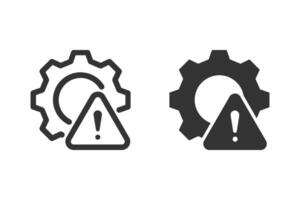 Technical error or problem icon set. Gear and exclamation mark inside a warning triangle. Ideal for websites, apps, or presentations related to technology, software, or system failures vector