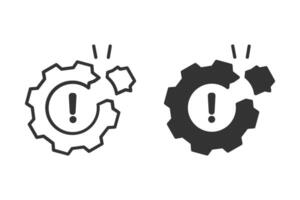 Broken gear with an exclamation mark icon . symbolizing malfunction, error, or failure. suitable for various applications vector