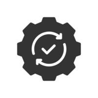 Gear with circular arrows around checkmark icon. Represents processes, updates, or successful completion of a cycle. vector