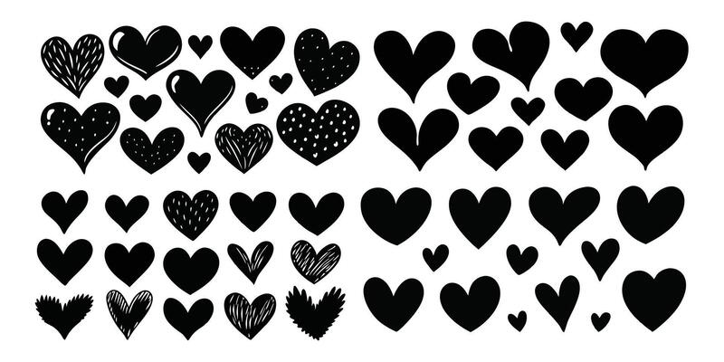set icons different black heart illustration