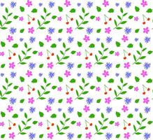 Seamless texture in the form of a small pattern of multi-colored flowers and leaves in doodle style on a white background vector