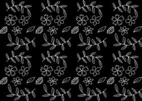 Seamless floral pattern in white color in doodle style on black background vector