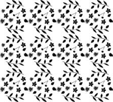Seamless floral pattern in black on white background, hand drawn in doodle style vector