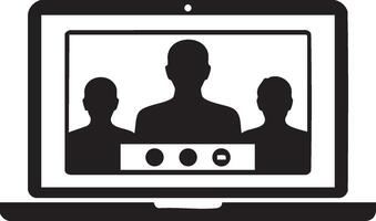 Silhouette Illustration of a Virtual Meeting on a Laptop Display, ideal for technology, business, communication, and remote collaboration concepts in modern workspaces vector