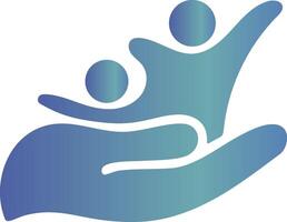 A Graphic design showcasing a hand lifting and supporting two abstract human figures, symbolizing care, support, and unity in gradient color. Modern and minimalist, ideal for community vector