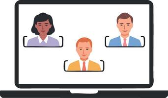 Virtual Meeting on a Laptop Display with Diverse Participants vector