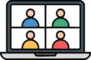 Illustration of a laptop screen with virtual meeting attendees, symbolizing communication and networking through technology vector