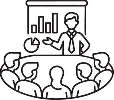 Outline Icon of Business Presentation Showing Team and Statistical Charts vector