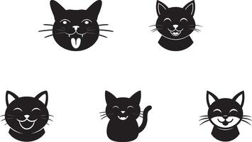 Illustration featuring five adorable black cat faces in various happy expressions, perfect for pet-themed or artistic design projects. vector