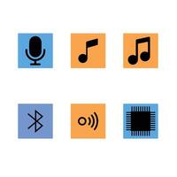 Collection of Simple Technology Icons Representing Audio Recording Music Playback Wireless Connectivity and Microchip vector