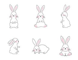 Set of cute rabbit icons illustration vector