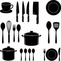 Utensils and Tableware Silhouette Set for Professional Design Use vector
