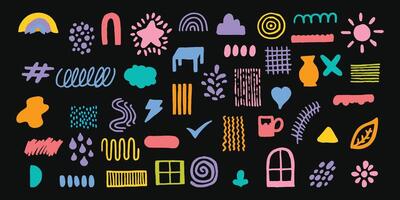 Hand drawn playful shapes element bundle. Abstract art forms in freehand style. Modern aesthetic graphic element. vector