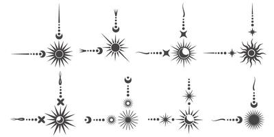 Mystic celestial border with moon and stars ornaments. Astrologic frame with spiritual elements. dividers and fantasy corners with pattern of esoteric astral decorations. vector