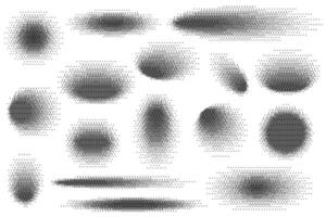 Circle drop shadows set with bitmap effect isolated on white background. Soft gradient shapes with pixel noise. Dither gradation Y2K retro elements. vector