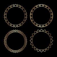 Elegant Golden Lacy Round Frame set with Ethnic and Ornamental Design collection on Black vector