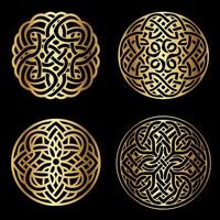 Celtic Style Round Golden Ornaments Set on Black Background for Luxury Design Projects Packaging Logos and Branding vector