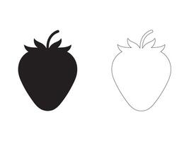 This image features two simple, stylized strawberry silhouettes, one solid black and the other outlined in white. vector